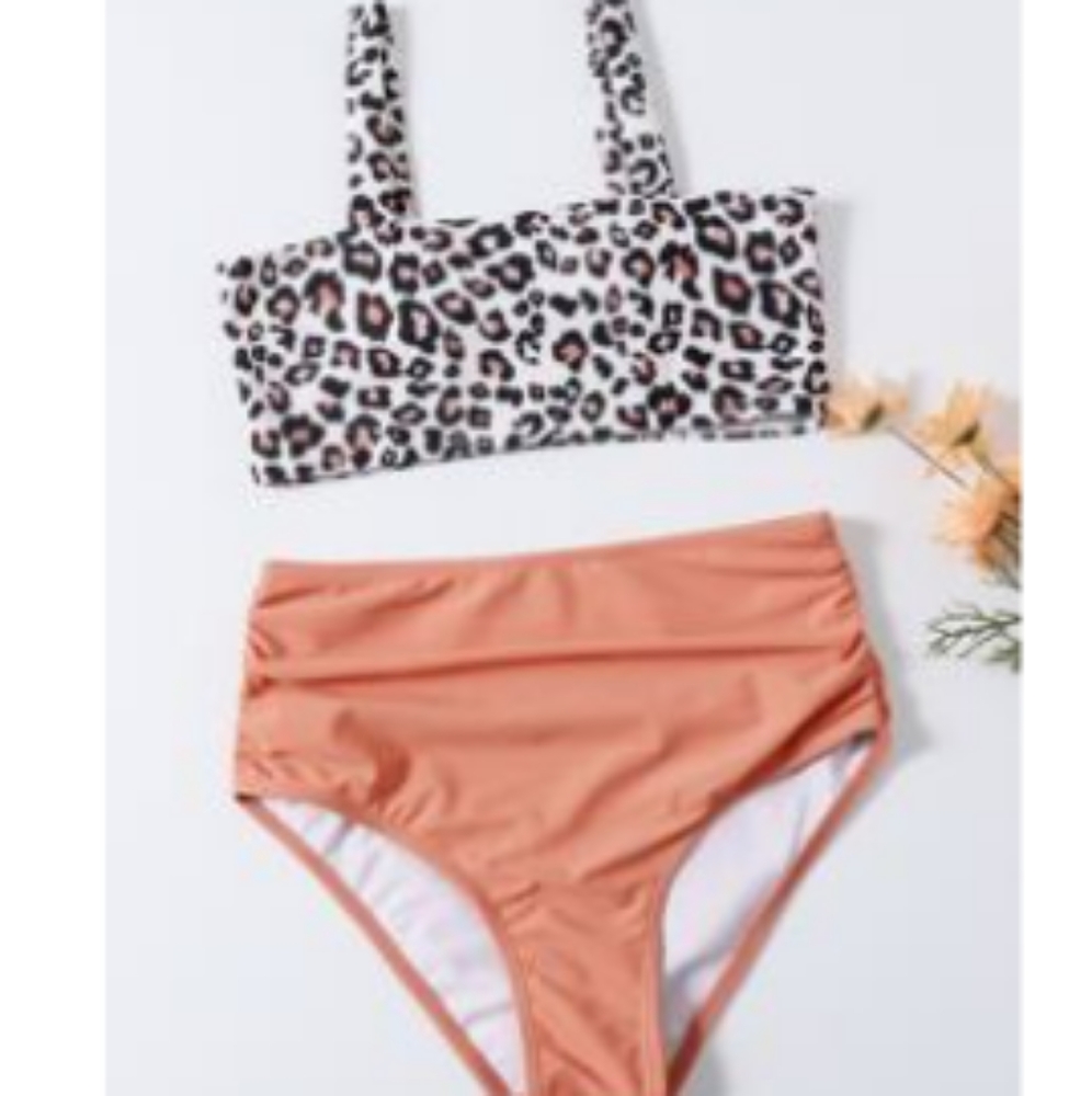 SHEIN leopard print high waisted bikini swimsuit NWOT
